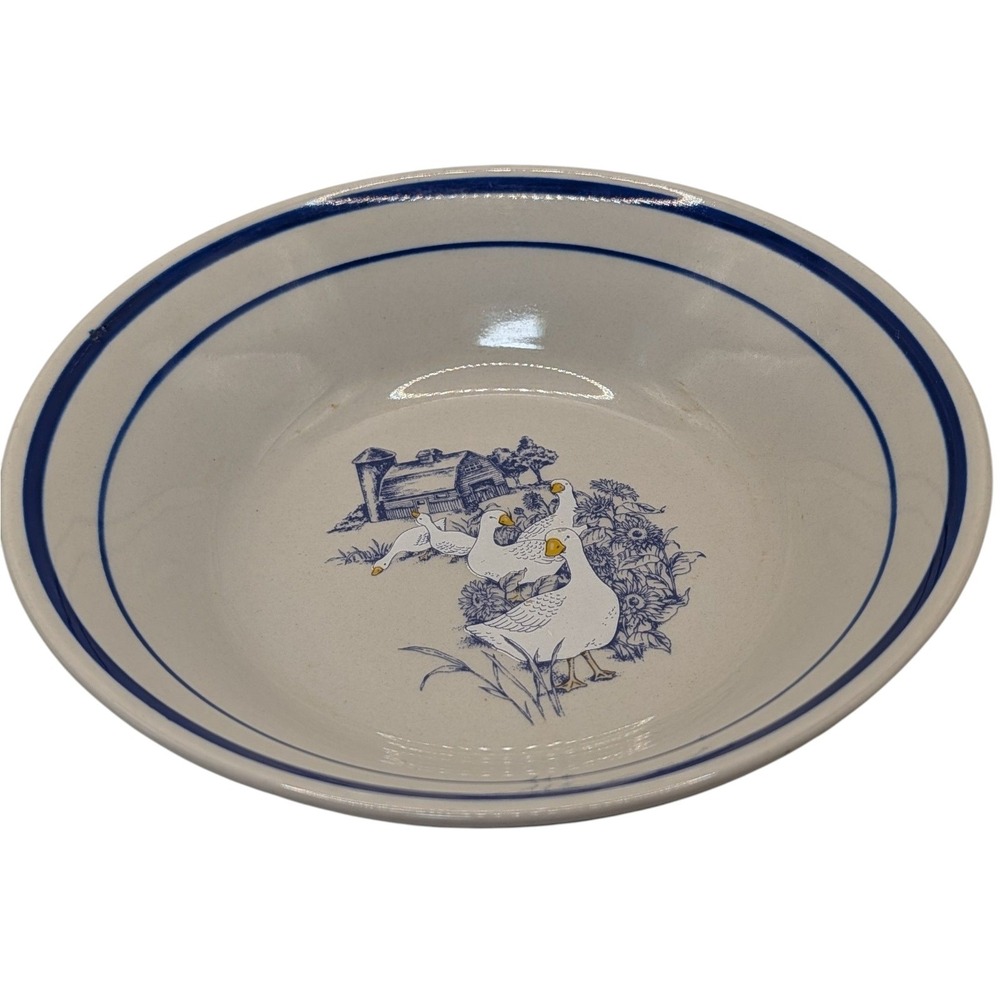 Vintage Century Stoneware Bowl Cereal Soup Goose Barn Blue 1980s Seven‎ In SEE